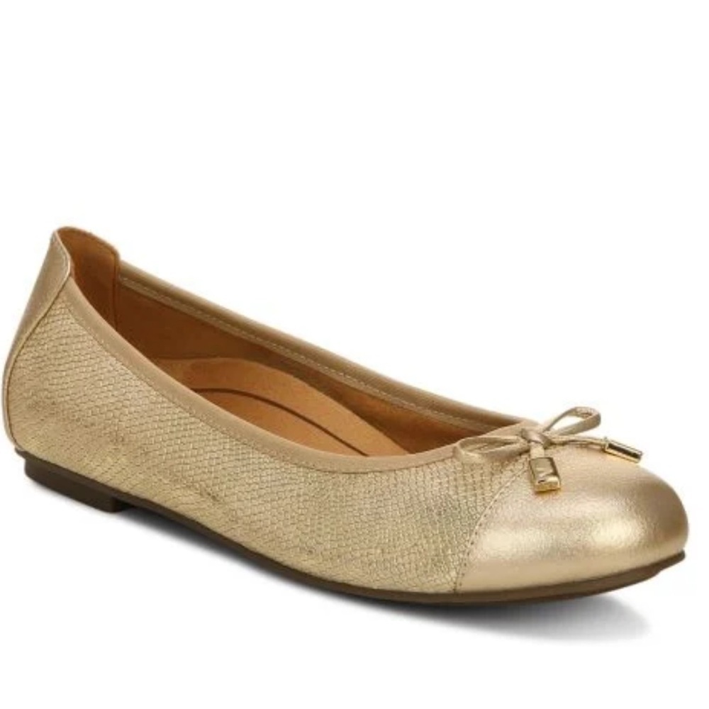 Vionic Minna Cap Toe Flats in Gold Snake Print